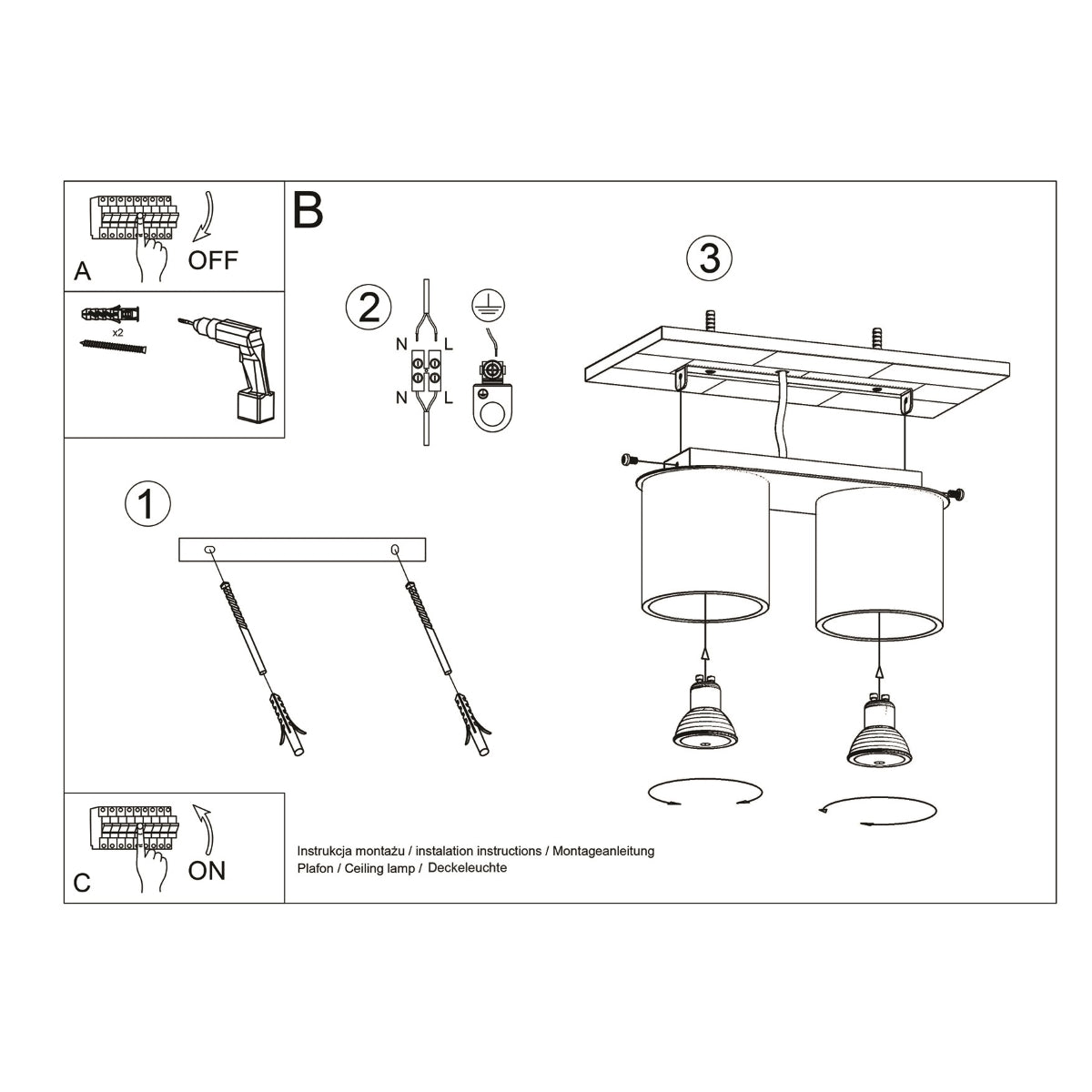 Deckenleuchte - Spot - Strahler ORBIS 2 schwarz Sollux Lighting
