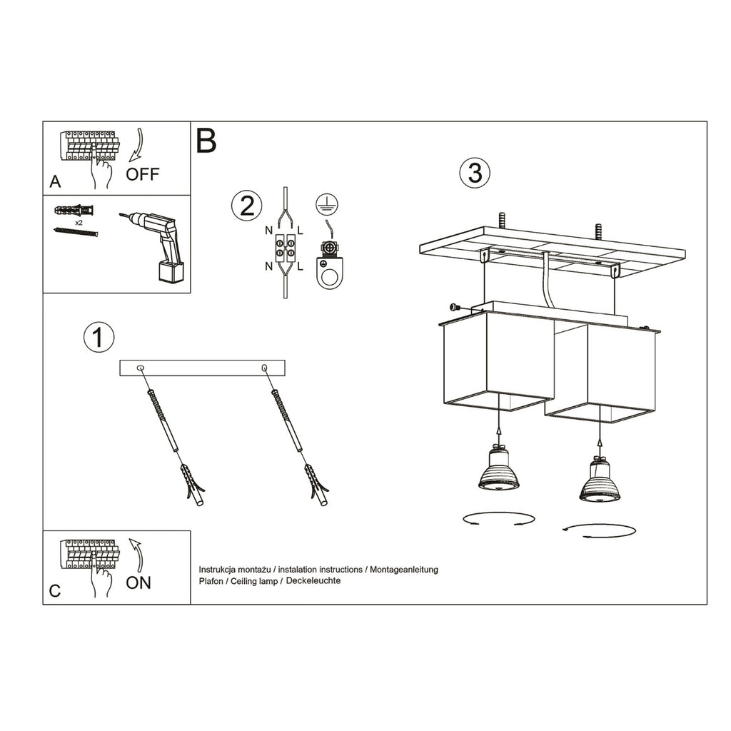 Deckenleuchte - Spot - Strahler QUAD 2 schwarz Sollux Lighting