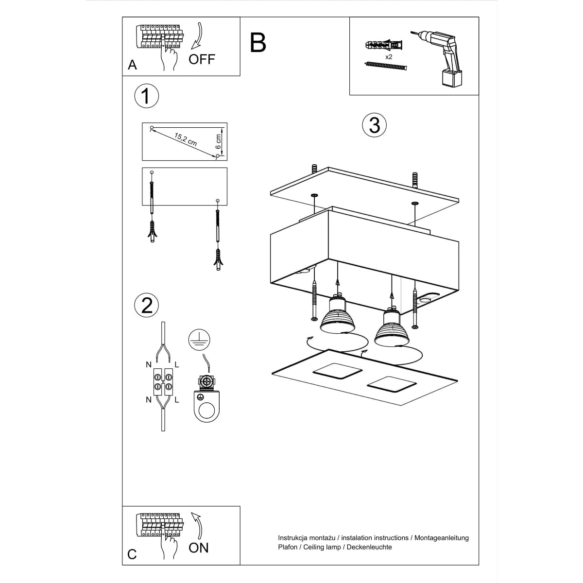 Deckenleuchte - Spot - Strahler MONO 2 schwarz Sollux Lighting