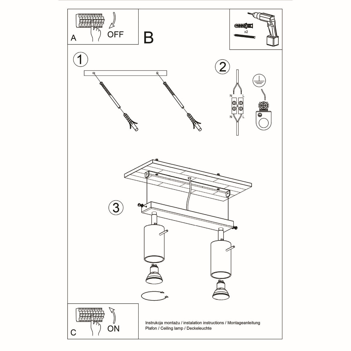 Deckenleuchte - Spot - Strahler RING 2 schwarz Sollux Lighting