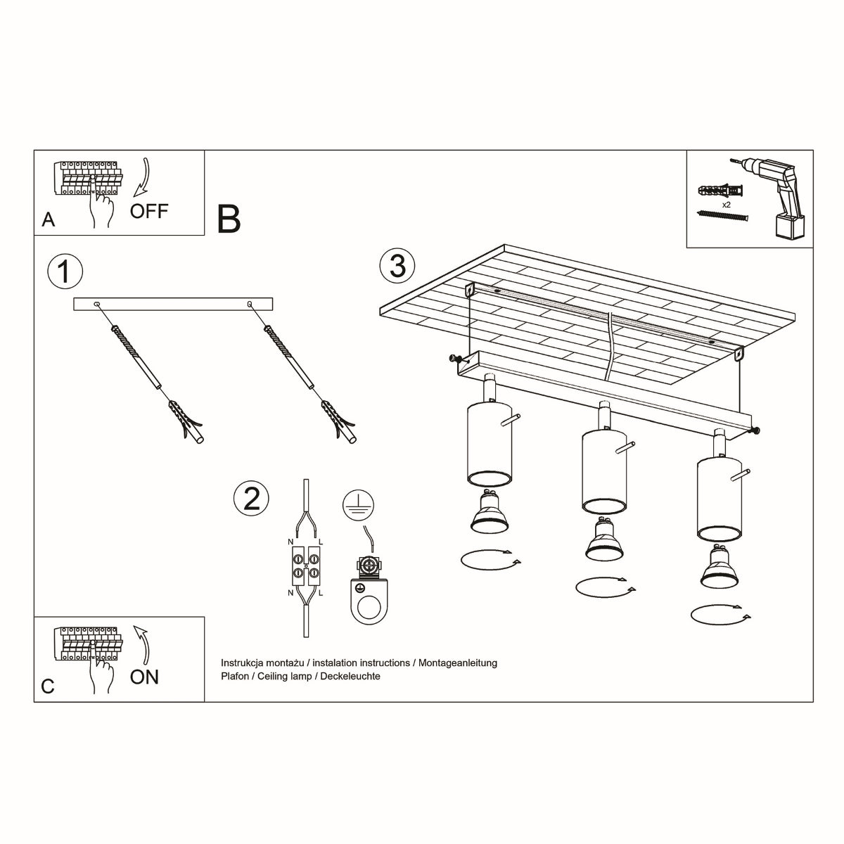 Deckenleuchte - Spot - Strahler RING 3 schwarz Sollux Lighting