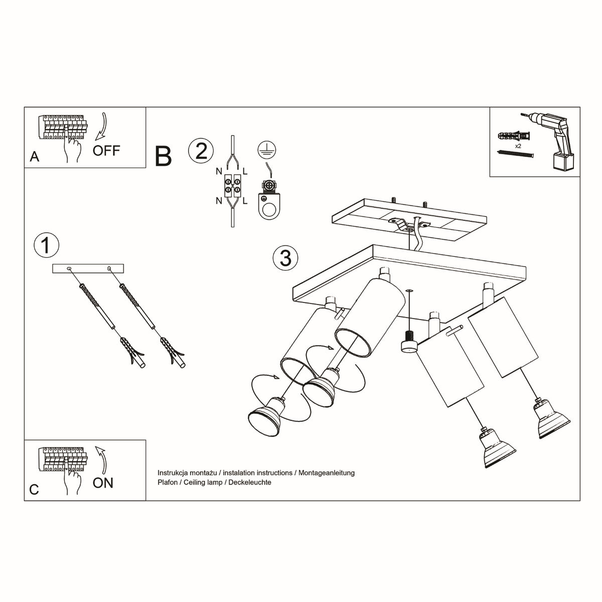 Deckenleuchte - Spot - Strahler RING 4 schwarz Sollux Lighting