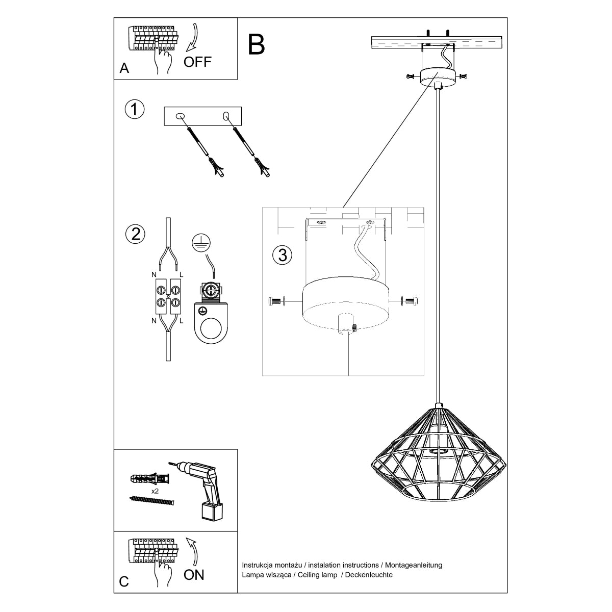 Pendelleuchte UMBERTO schwarz Sollux Lighting