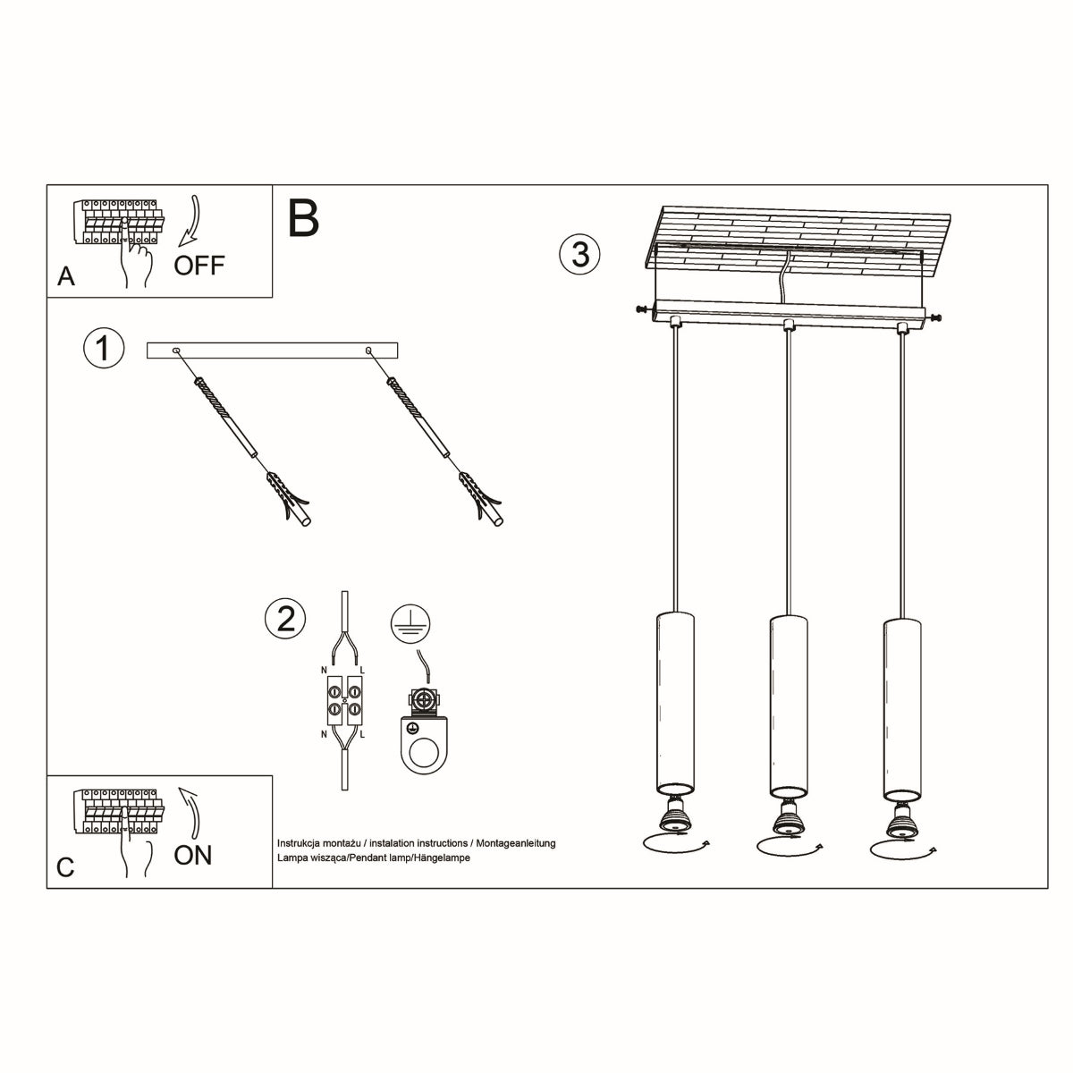 Pendelleuchte LAGOS 3L weiß Sollux Lighting