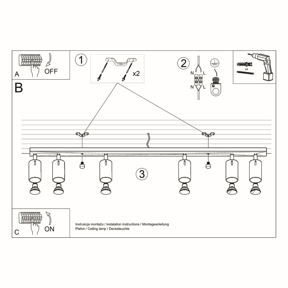 Deckenleuchte - Spot - Strahler RING 6L schwarz Sollux Lighting
