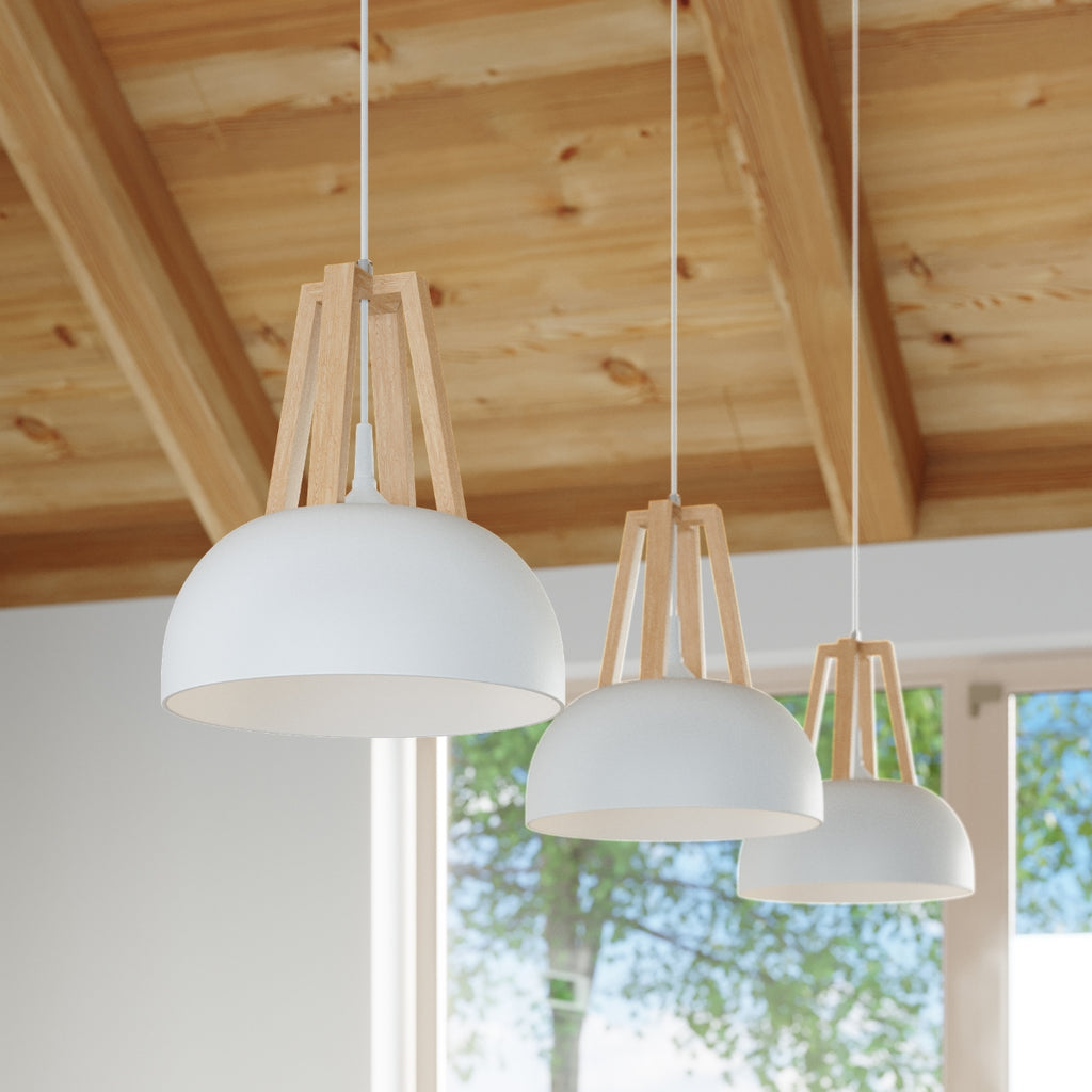 Pendelleuchte CASCO weiß & naturfarbenes Holz Sollux Lighting