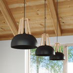 Pendelleuchte CASCO schwarz & naturfarbenes Holz Sollux Lighting