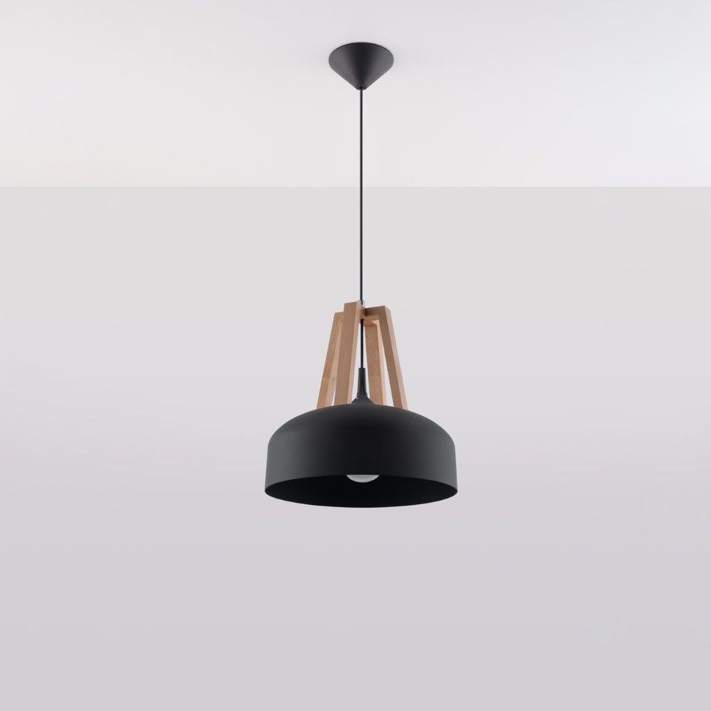 Pendelleuchte CASCO schwarz & naturfarbenes Holz Sollux Lighting