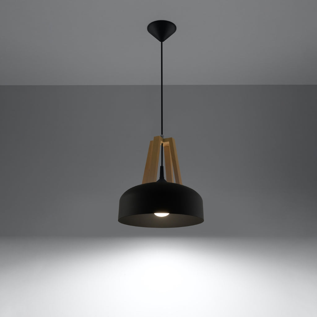 Pendelleuchte CASCO schwarz & naturfarbenes Holz Sollux Lighting