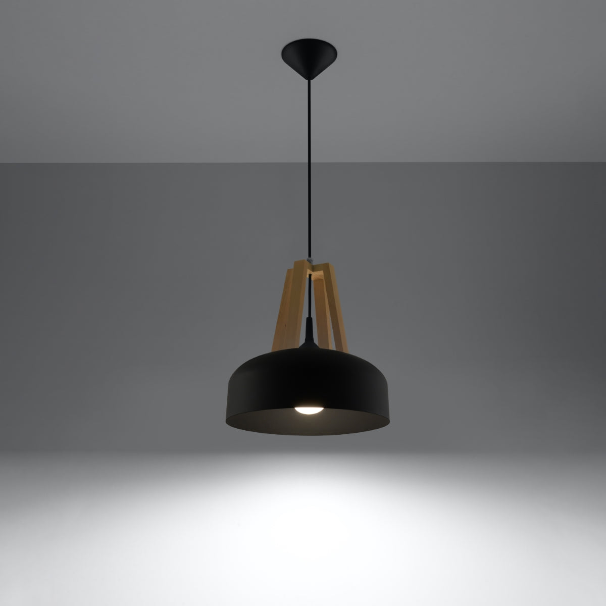 Pendelleuchte CASCO schwarz & naturfarbenes Holz Sollux Lighting