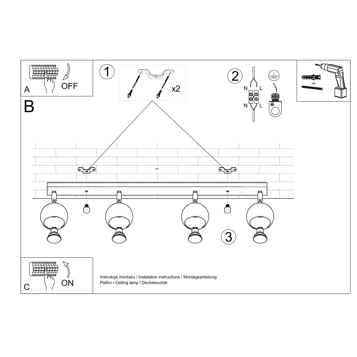 Deckenleuchte - Spot - Strahler OCULARE 4L schwarz Sollux Lighting