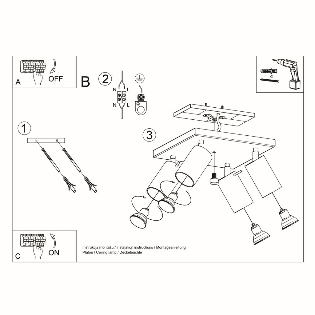 Deckenleuchte - Spot - Strahler RING 4 grau Sollux Lighting