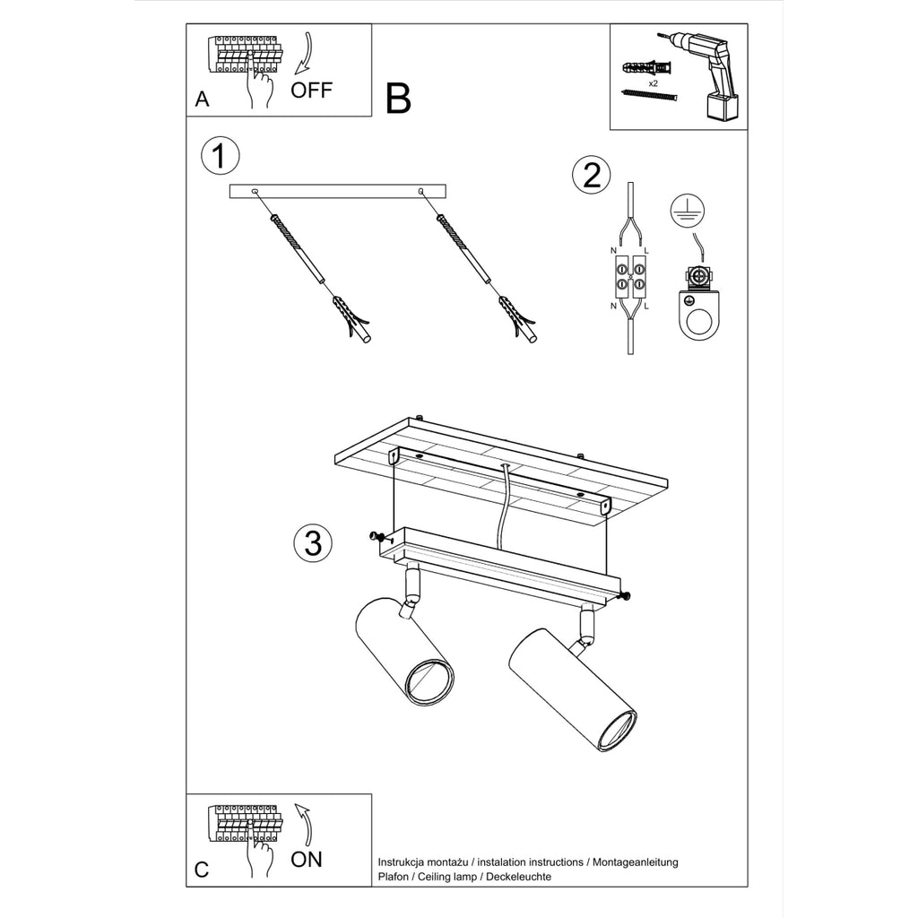 Deckenleuchte - Spot - Strahler DIREZIONE 2 schwarz Sollux Lighting