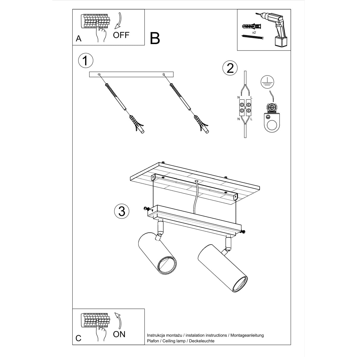 Deckenleuchte - Spot - Strahler DIREZIONE 2 schwarz Sollux Lighting