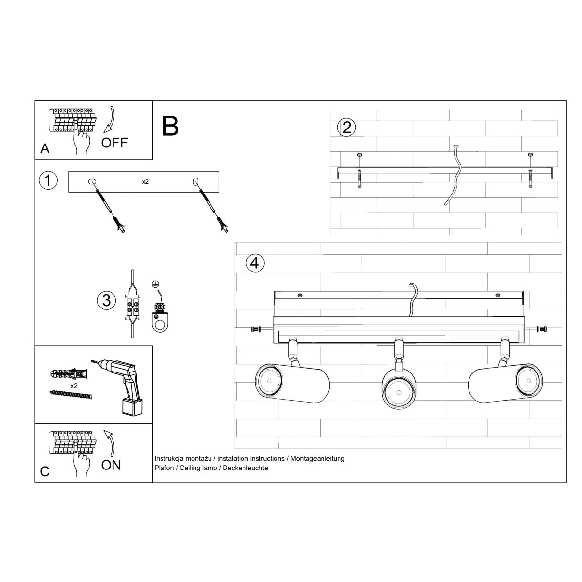 Deckenleuchte - Spot - Strahler DIREZIONE 3 schwarz Sollux Lighting