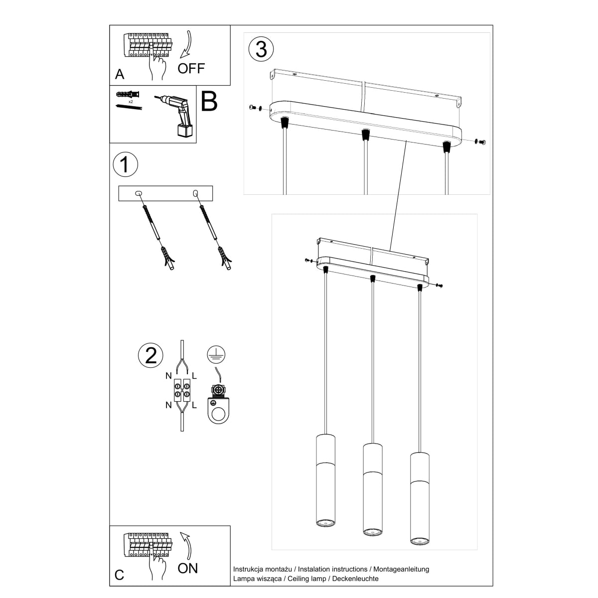 Pendelleuchte BORGIO 3L weiß Sollux Lighting