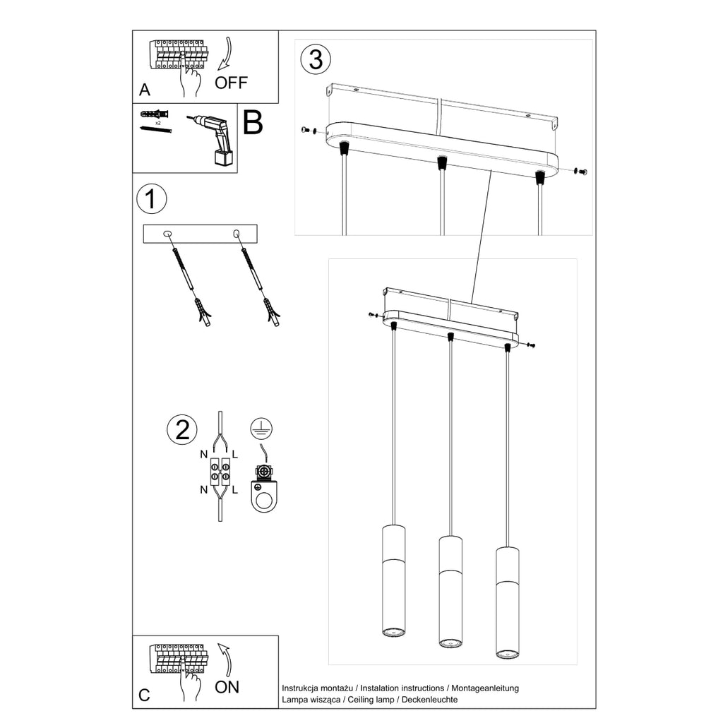 Pendelleuchte BORGIO 3L schwarz Sollux Lighting
