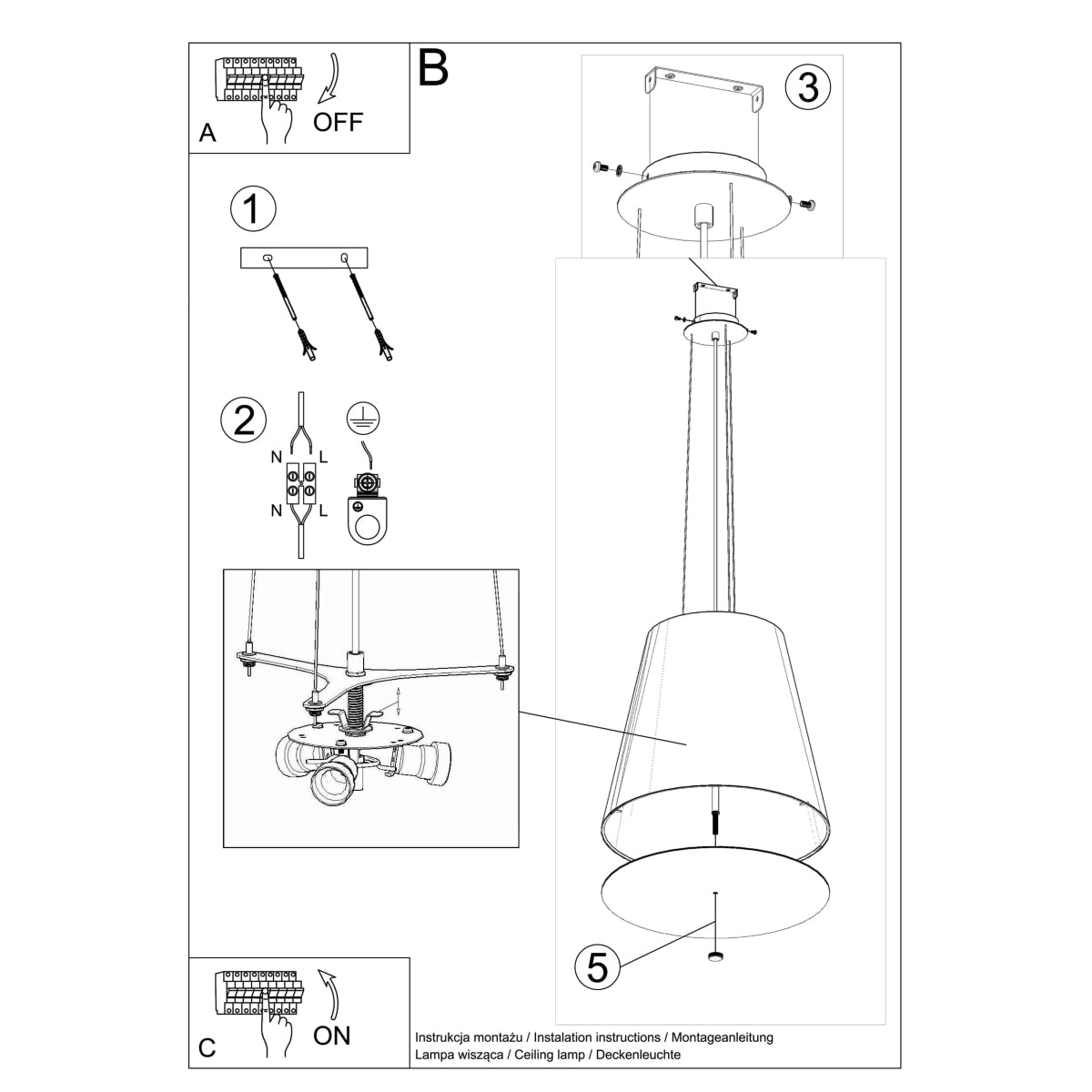 Pendelleuchte GENEVE 50 schwarz Sollux Lighting