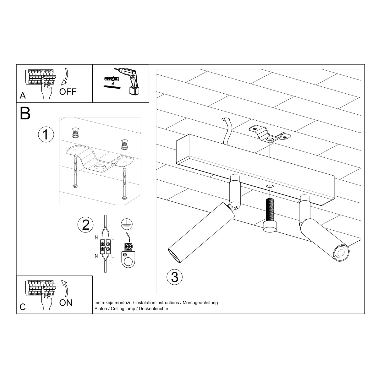 Deckenleuchte - Spot - Strahler EYETECH 2 schwarz Sollux Lighting