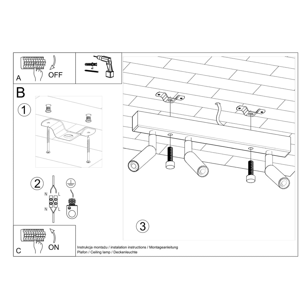 Deckenleuchte - Spot - Strahler EYETECH 3 schwarz Sollux Lighting