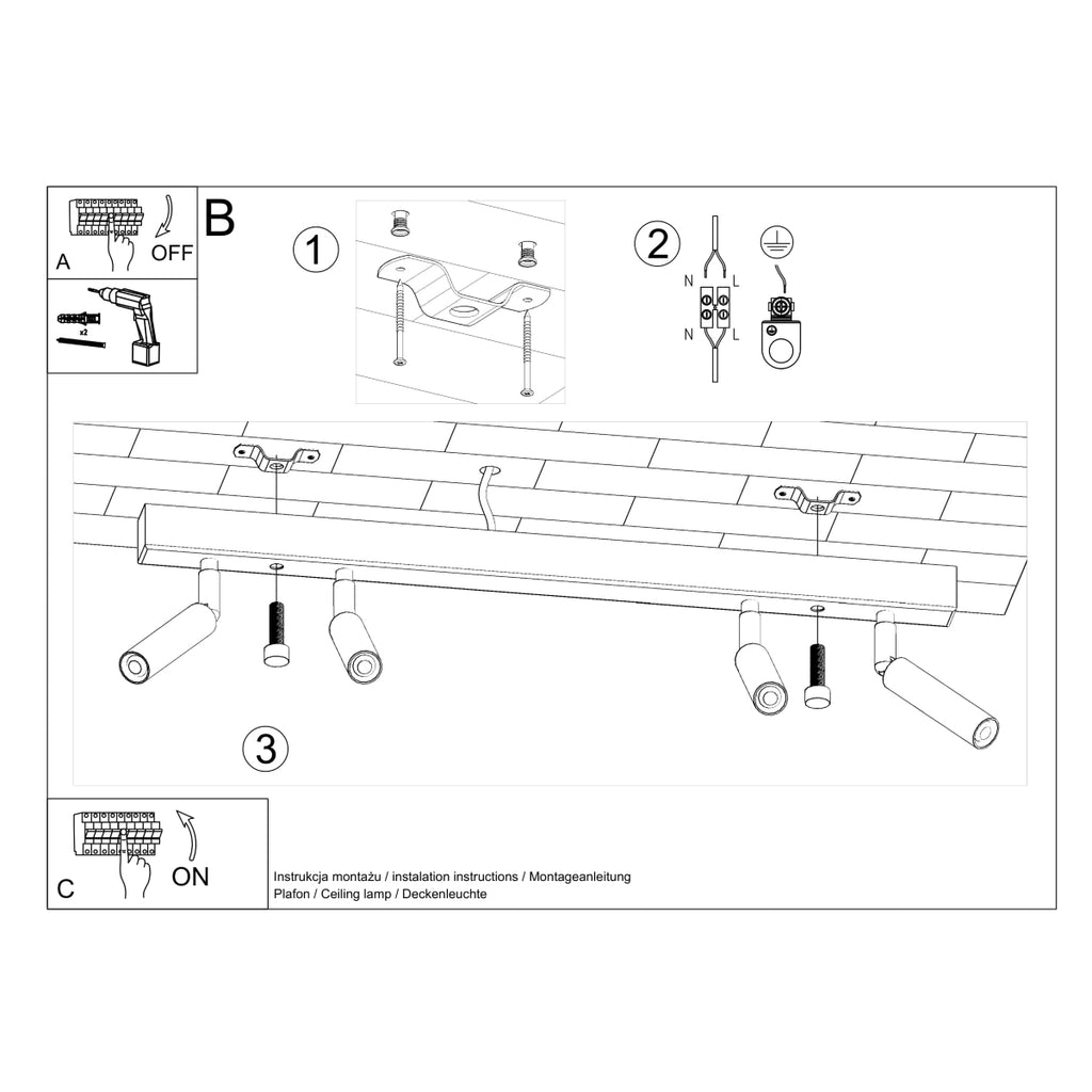 Deckenleuchte - Spot - Strahler EYETECH 4 schwarz Sollux Lighting