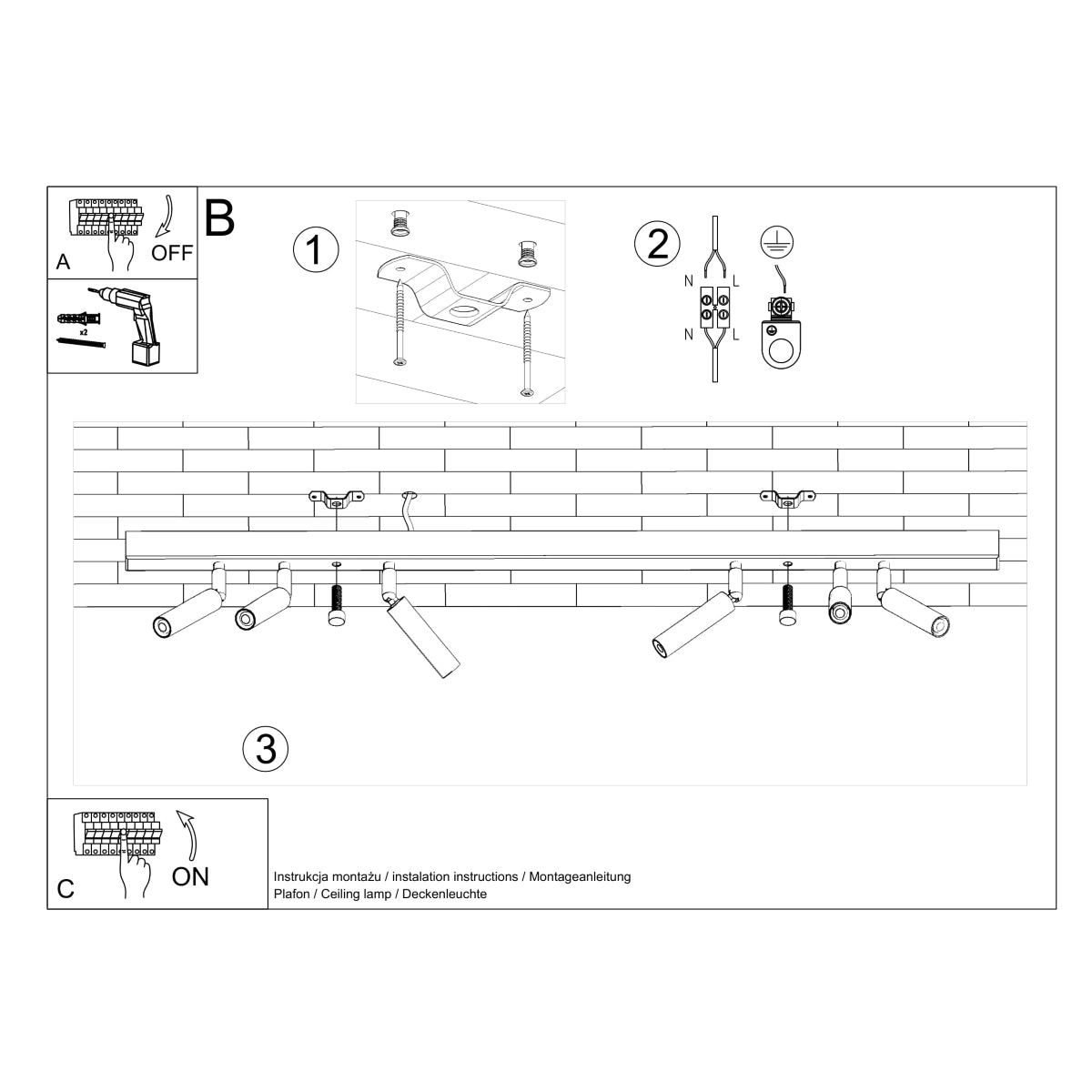 Deckenleuchte - Spot - Strahler EYETECH 6 schwarz Sollux Lighting