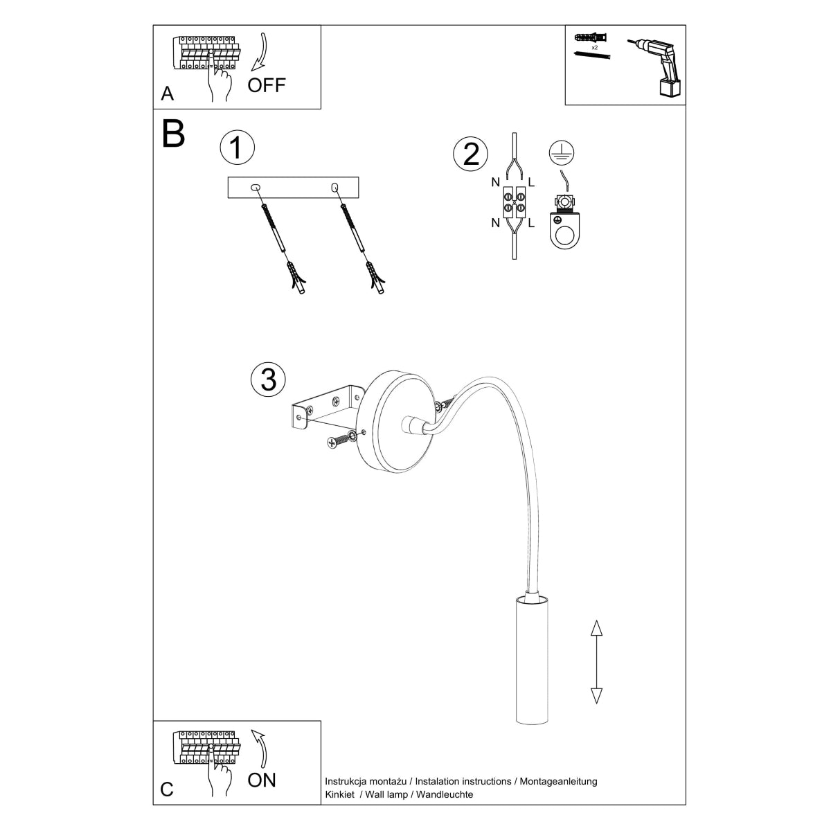 Wandleuchte AXIL schwarz Sollux Lighting