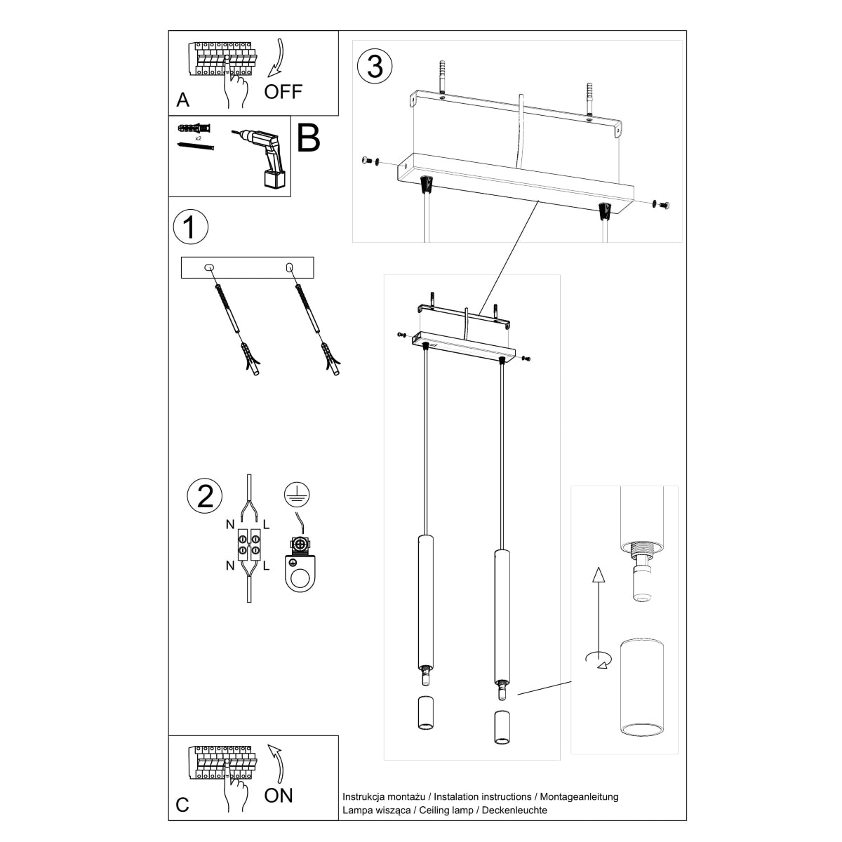 Pendelleuchte WEZYR 2 weiß Sollux Lighting