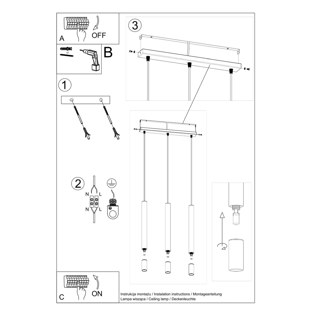 Pendelleuchte WEZYR 3 weiß Sollux Lighting