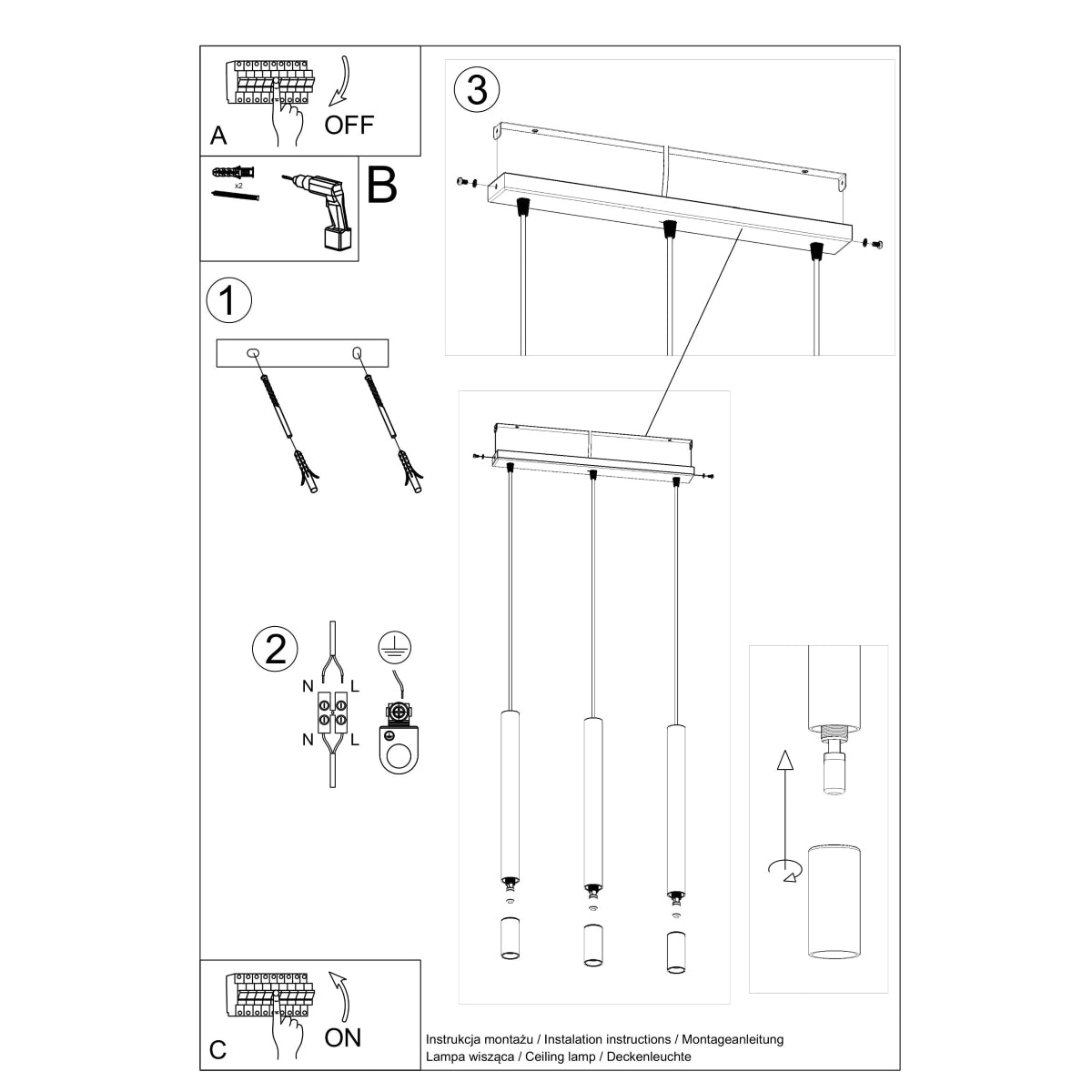 Pendelleuchte WEZYR 3 weiß Sollux Lighting