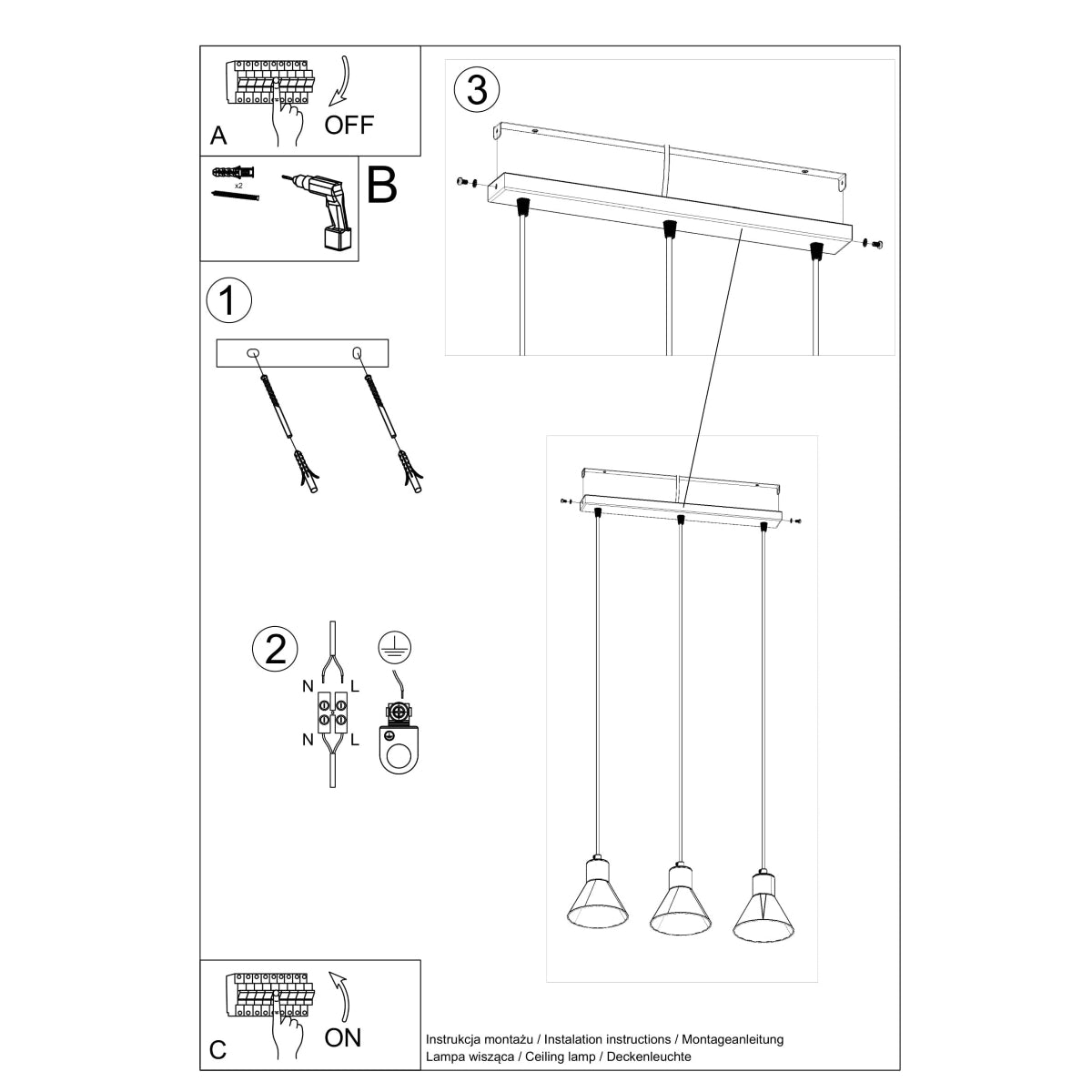 Pendelleuchte TALEJA 3 weiß [ES111] Sollux Lighting