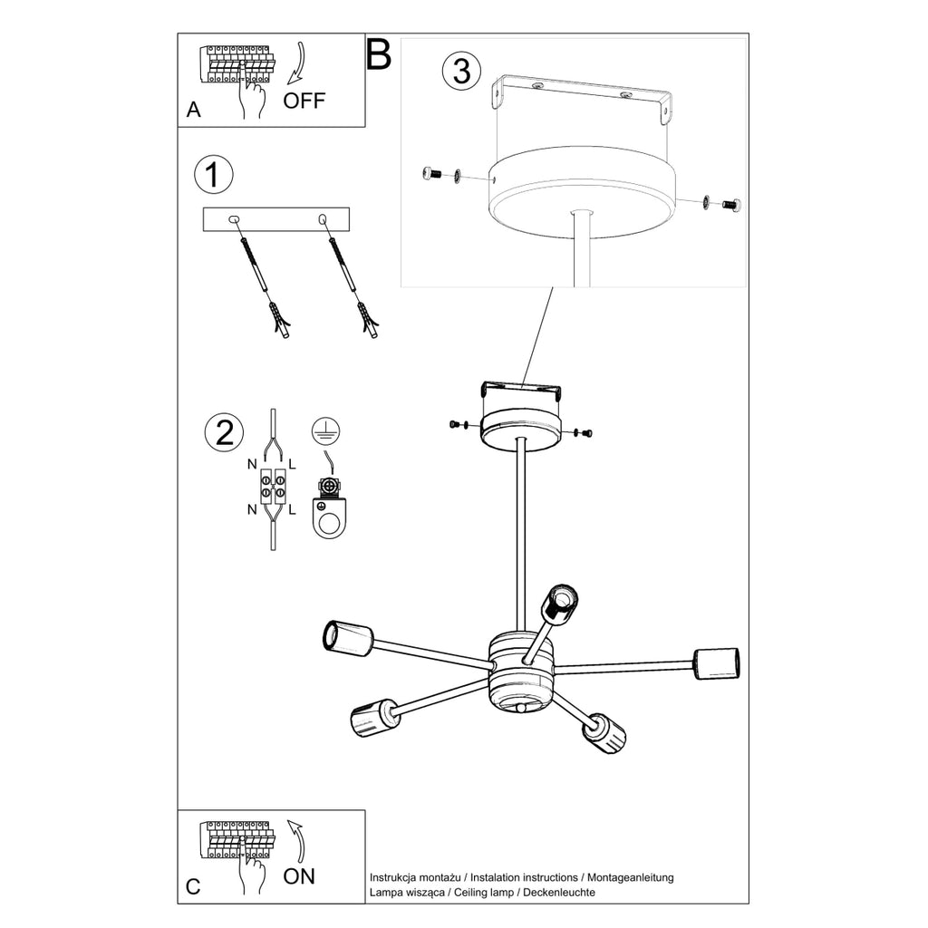 Pendelleuchte LANGO 5 schwarz Sollux Lighting