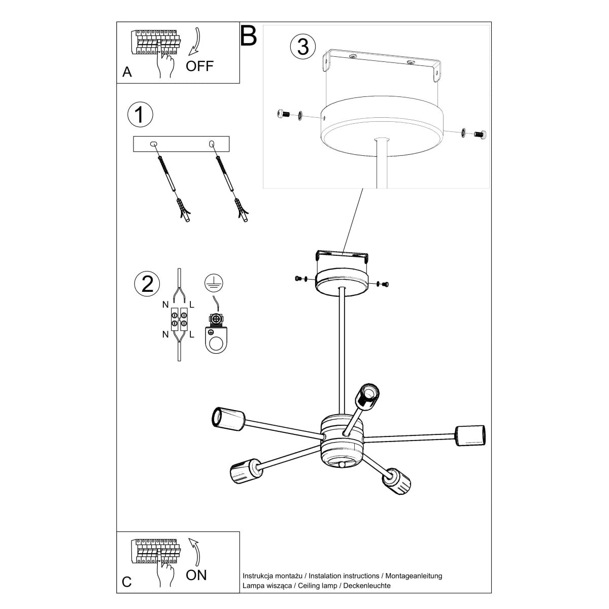 Pendelleuchte LANGO 5 schwarz Sollux Lighting