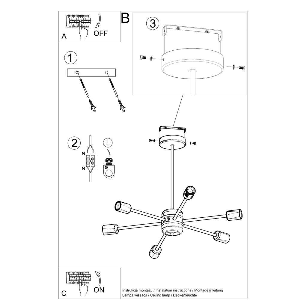 Pendelleuchte LANGO 6 schwarz Sollux Lighting