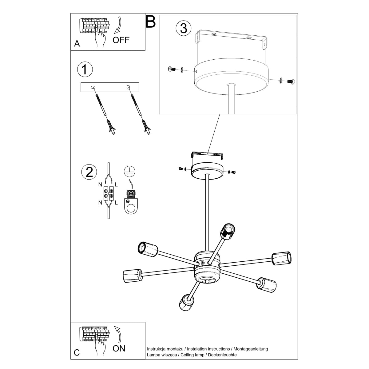 Pendelleuchte LANGO 6 schwarz Sollux Lighting