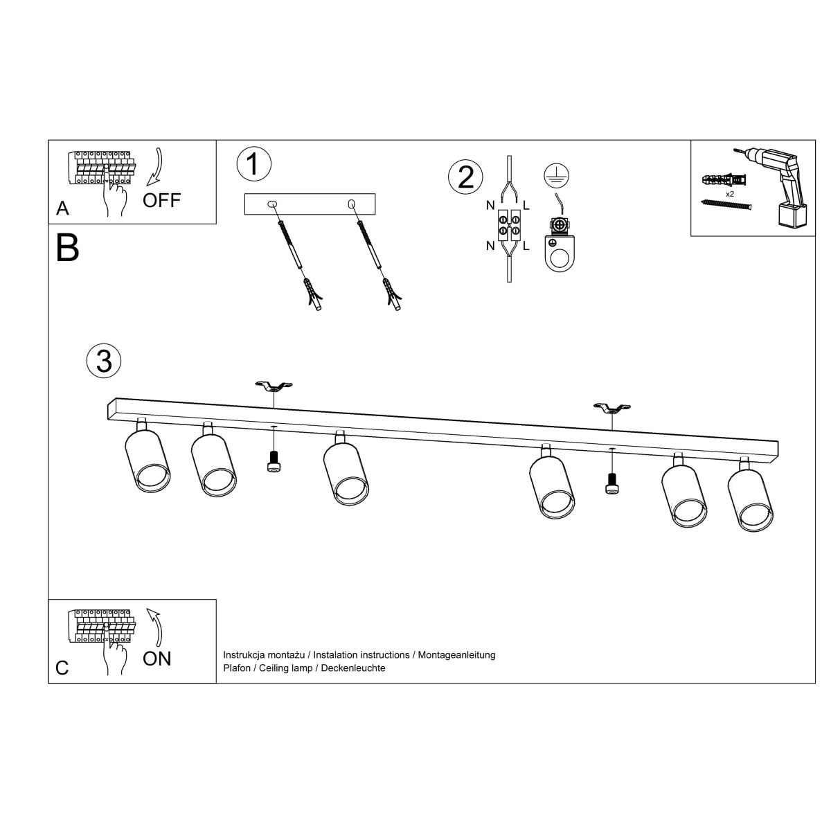 Deckenleuchte - Spot - Strahler BERG 6 Naturholz Sollux Lighting
