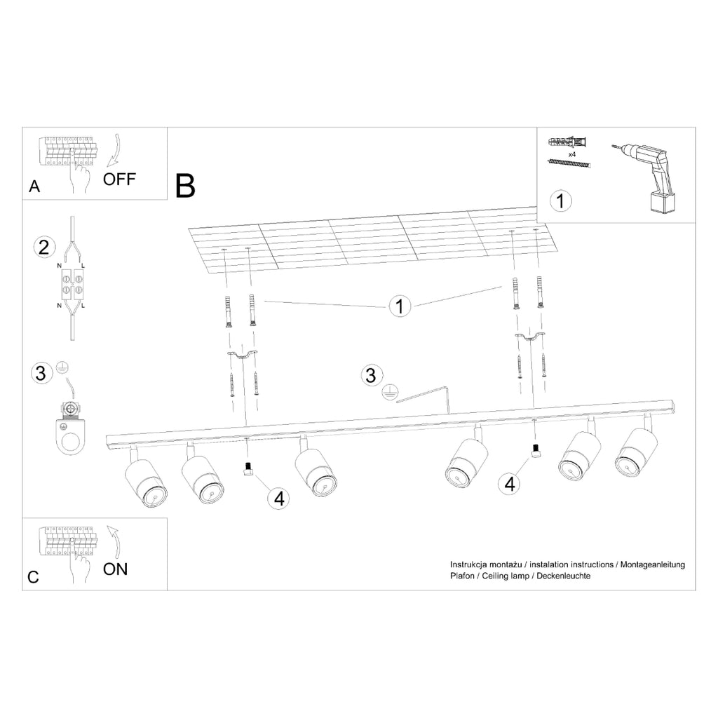 Deckenleuchte - Spot - Strahler NERO 6 schwarz & gold Sollux Lighting