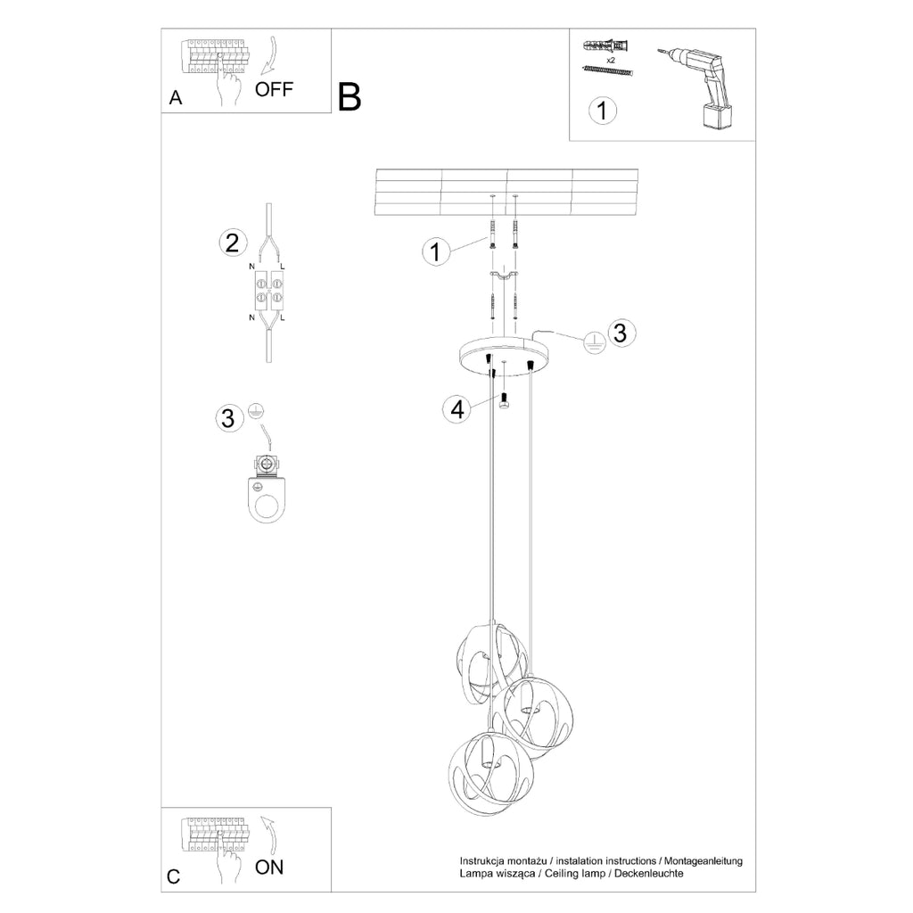 Pendelleuchte TULOS 3P weiß Sollux Lighting