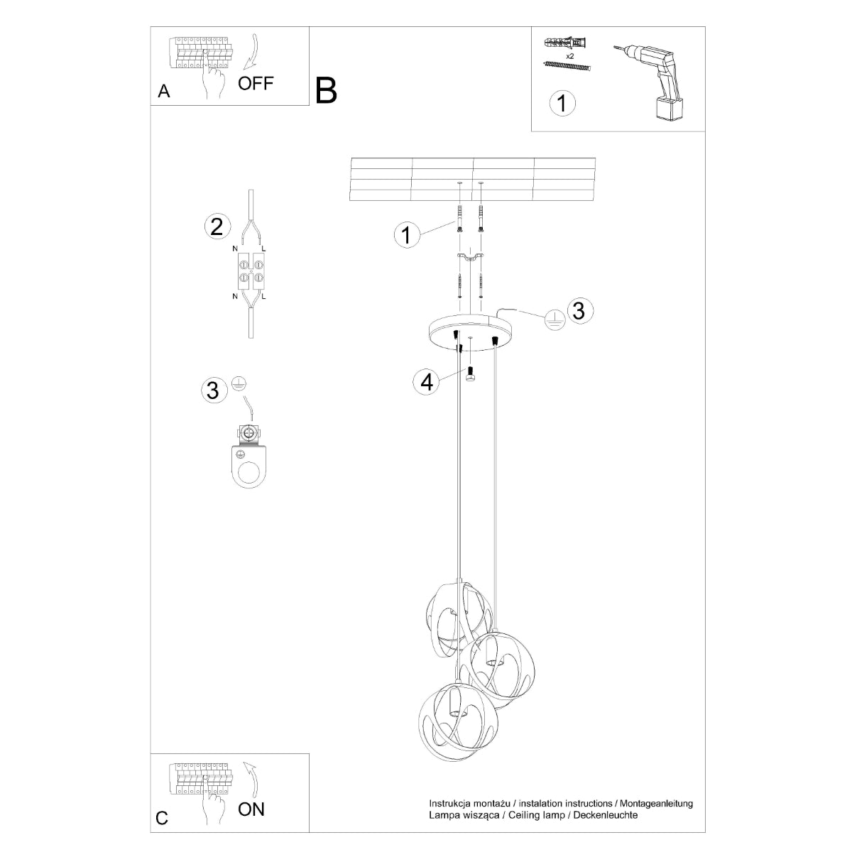 Pendelleuchte TULOS 3P weiß Sollux Lighting
