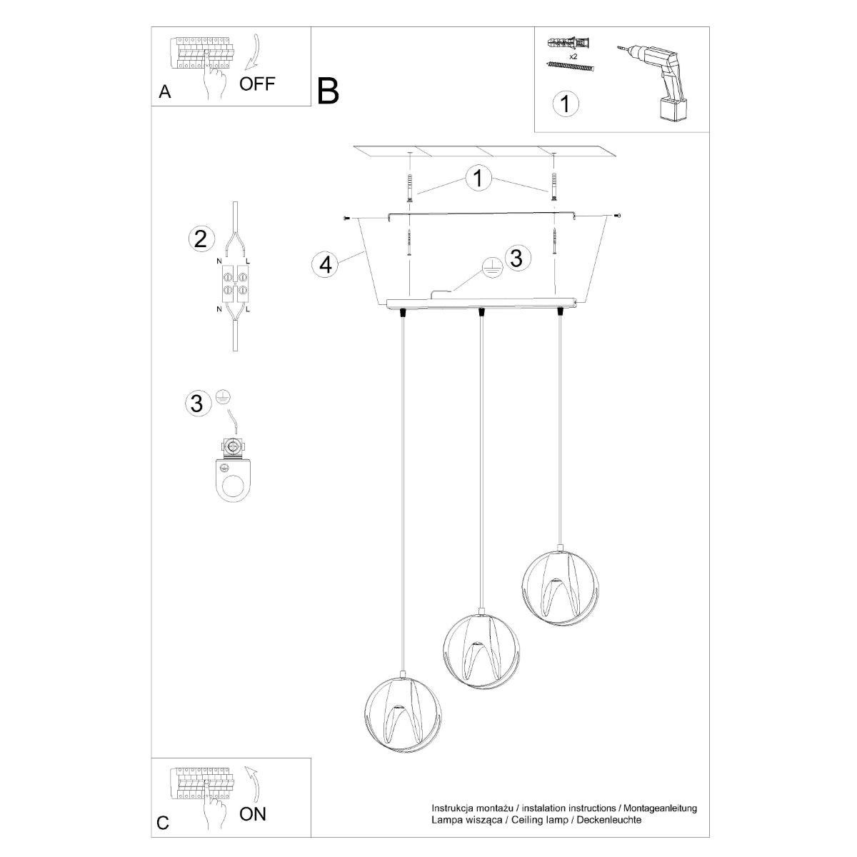 Pendelleuchte TULOS 3L weiß Sollux Lighting