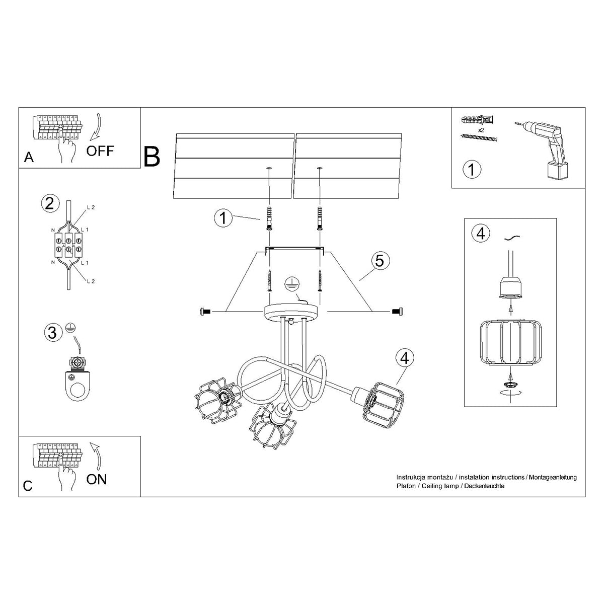 Pendelleuchte BELUCI 3S schwarz Sollux Lighting