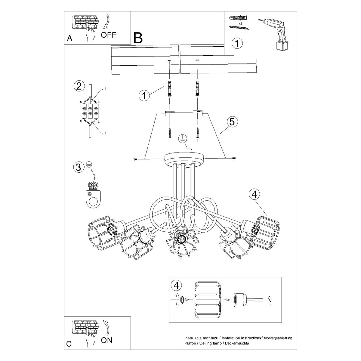Pendelleuchte BELUCI 5S schwarz Sollux Lighting