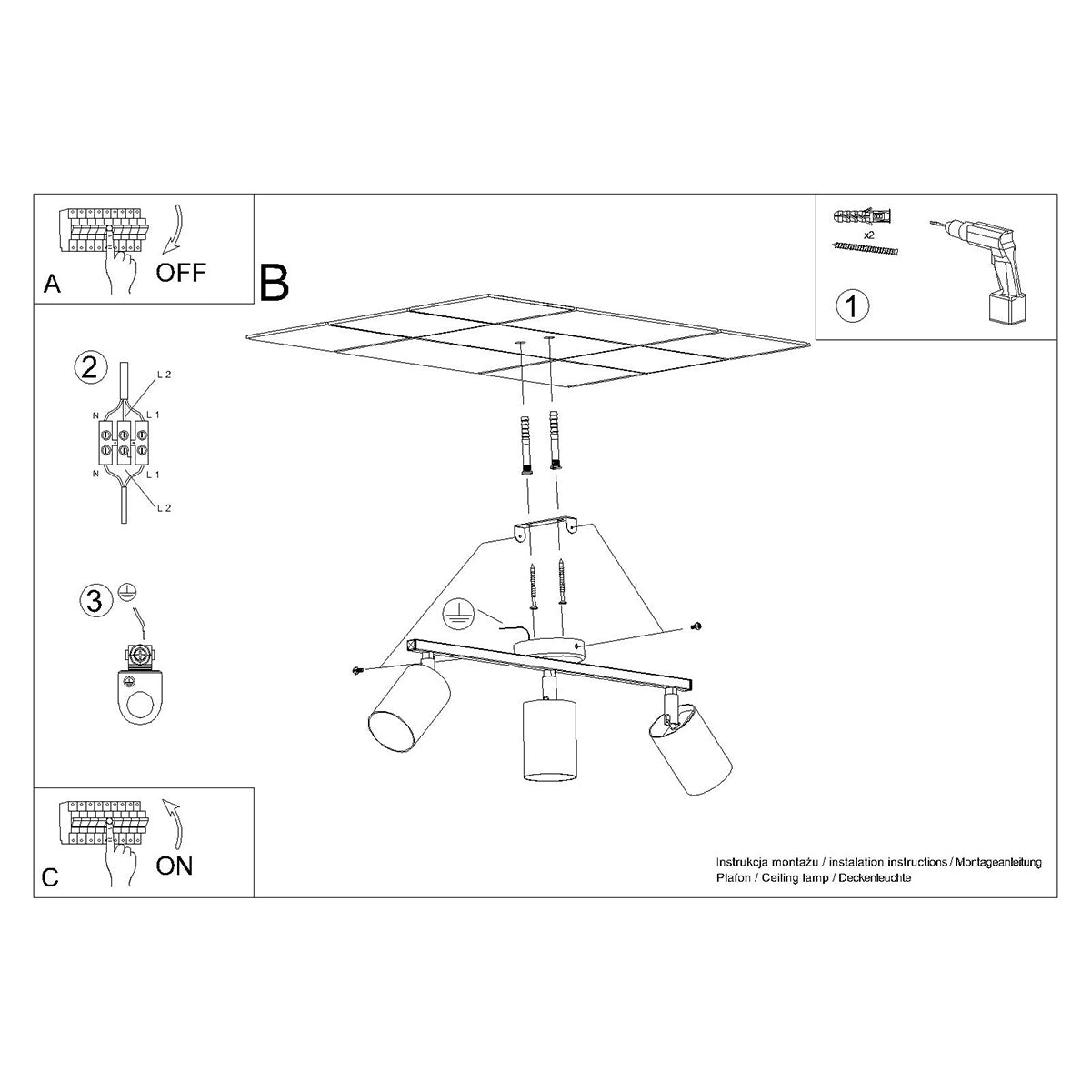 Deckenleuchte - Spot - Strahler LEMMI 3 schwarz Sollux Lighting