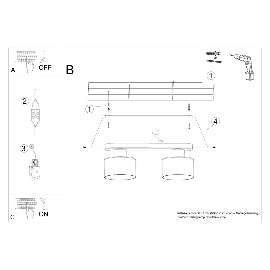 Deckenleuchte - Spot - Strahler SAVAR 2 schwarz Sollux Lighting