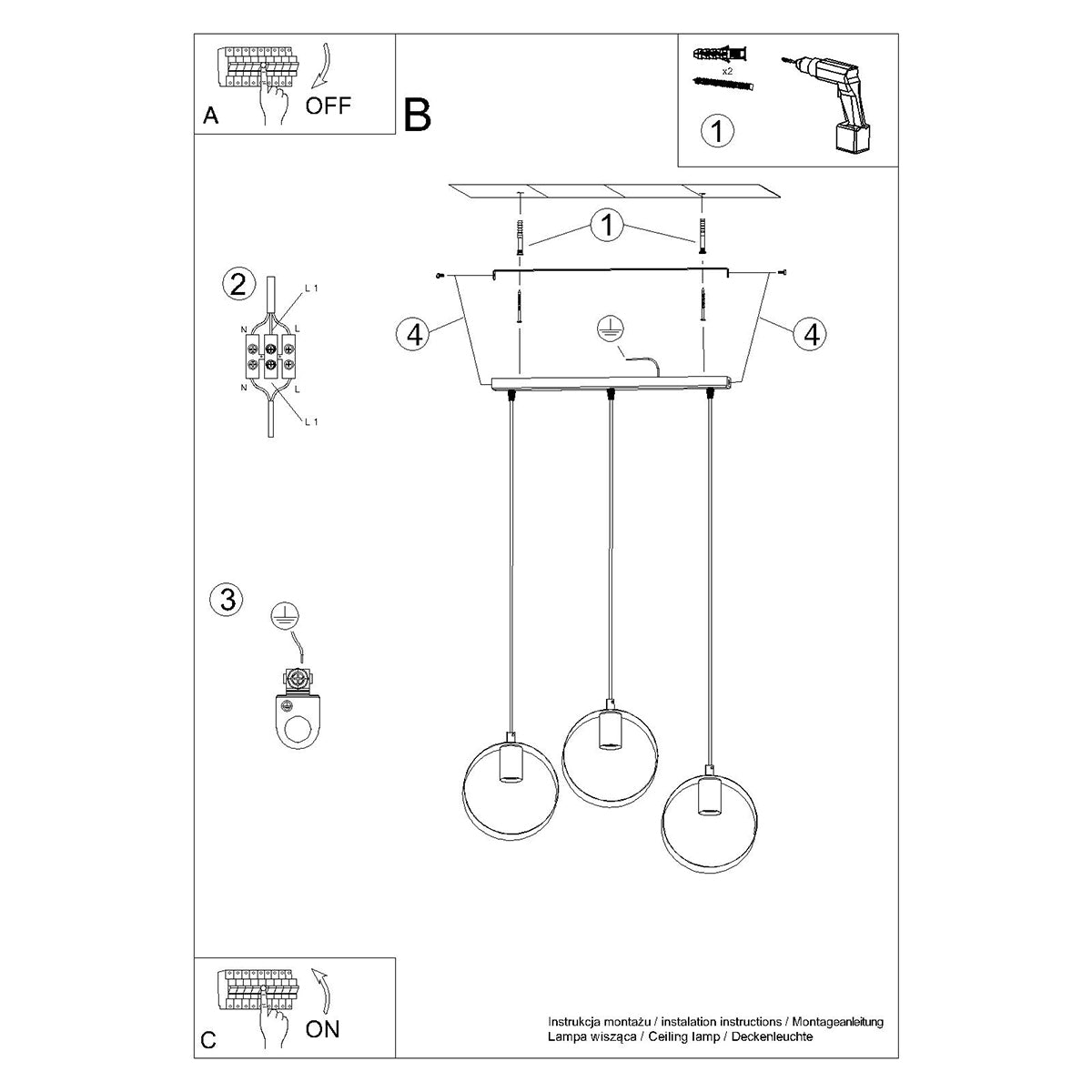 Pendelleuchte TITRAN 3 biała Sollux Lighting