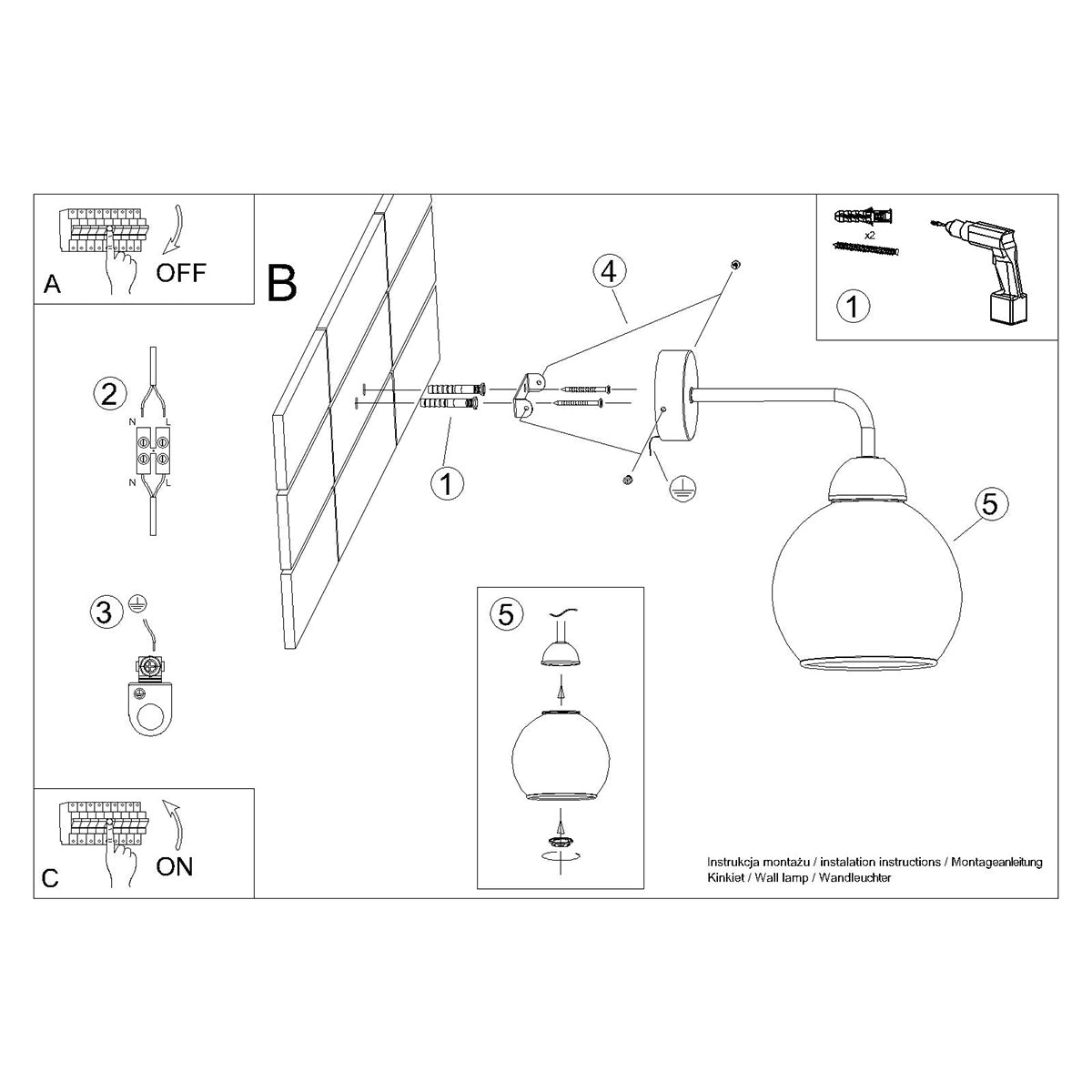 Wandleuchte ALINO 1 black Sollux Lighting