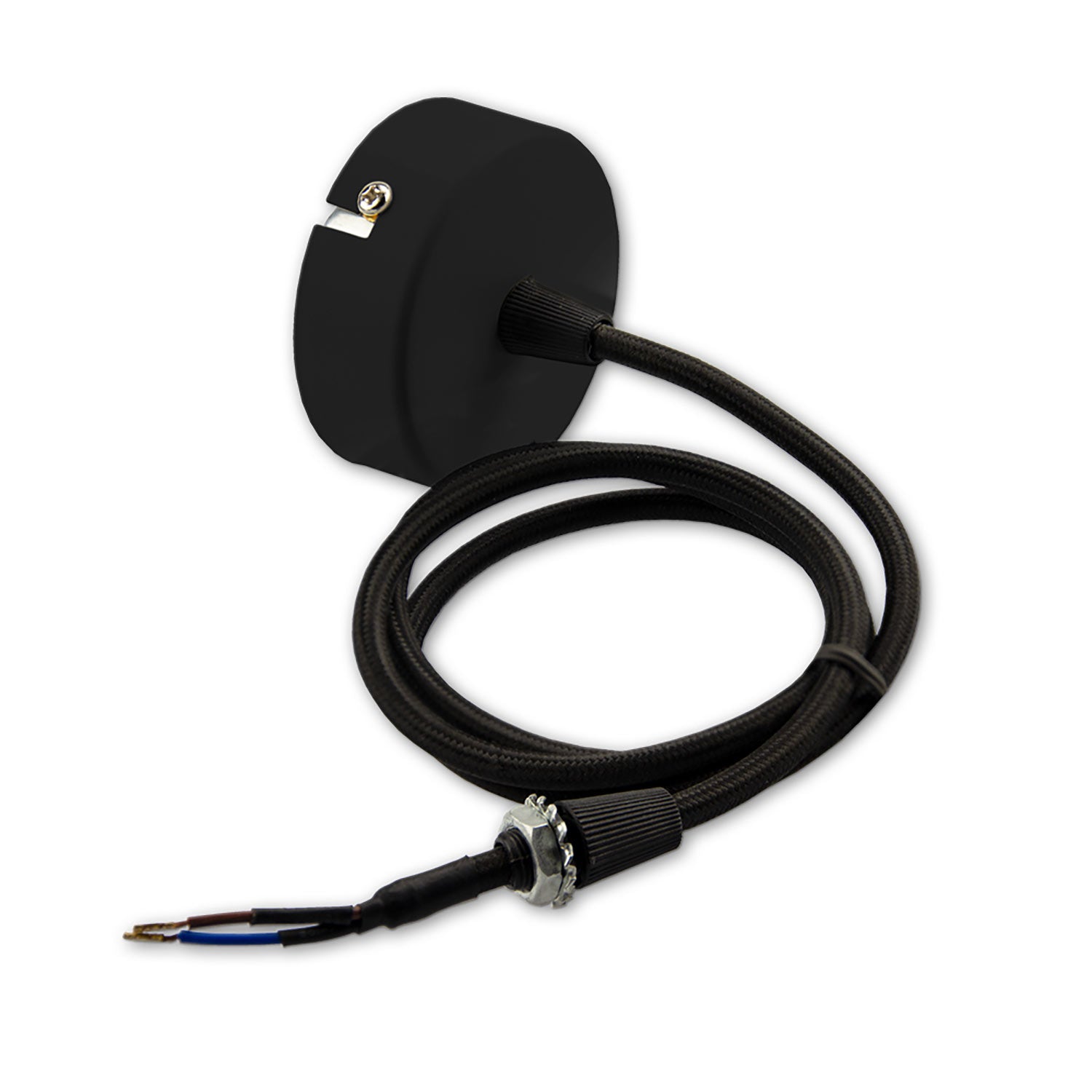 Deckenbaldachin rund 60mm, schwarz inkl. 2-pol. Stoffkabel 1,5m