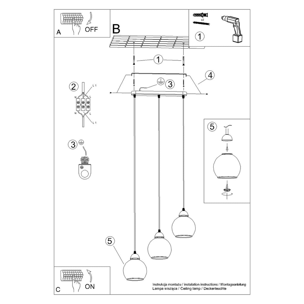 Pendelleuchte ALINO 3 schwarz Sollux Lighting