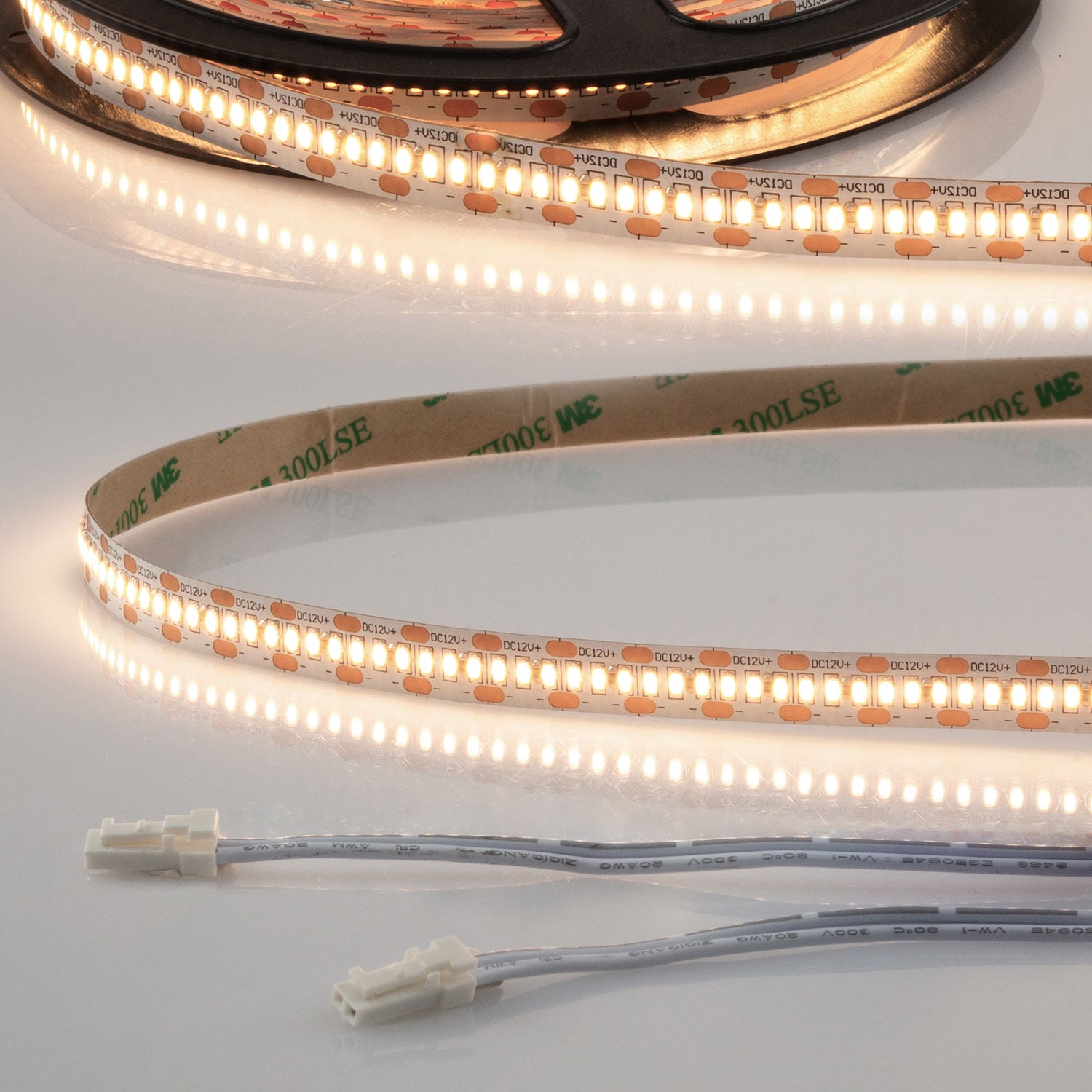 LED CRI930 MiniAMP Flexband, 12V DC, 6W, IP20, 3000K, 500cm, beids. 30cm Kabel + maleAMP, 300 LED/m