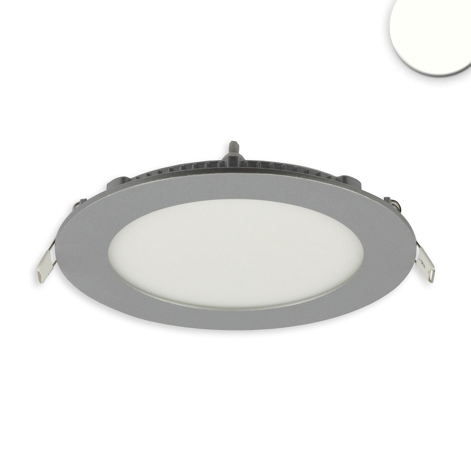 LED Downlight, 9W, rund, ultraflach, silber, neutralweiß, dimmbar